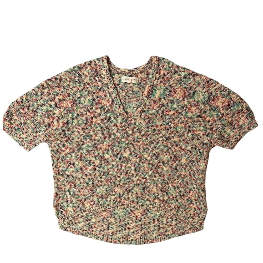 Lou & Grey for LOFT Sweater Womens Small Multicolor Marled V-Neck Short Sleeve